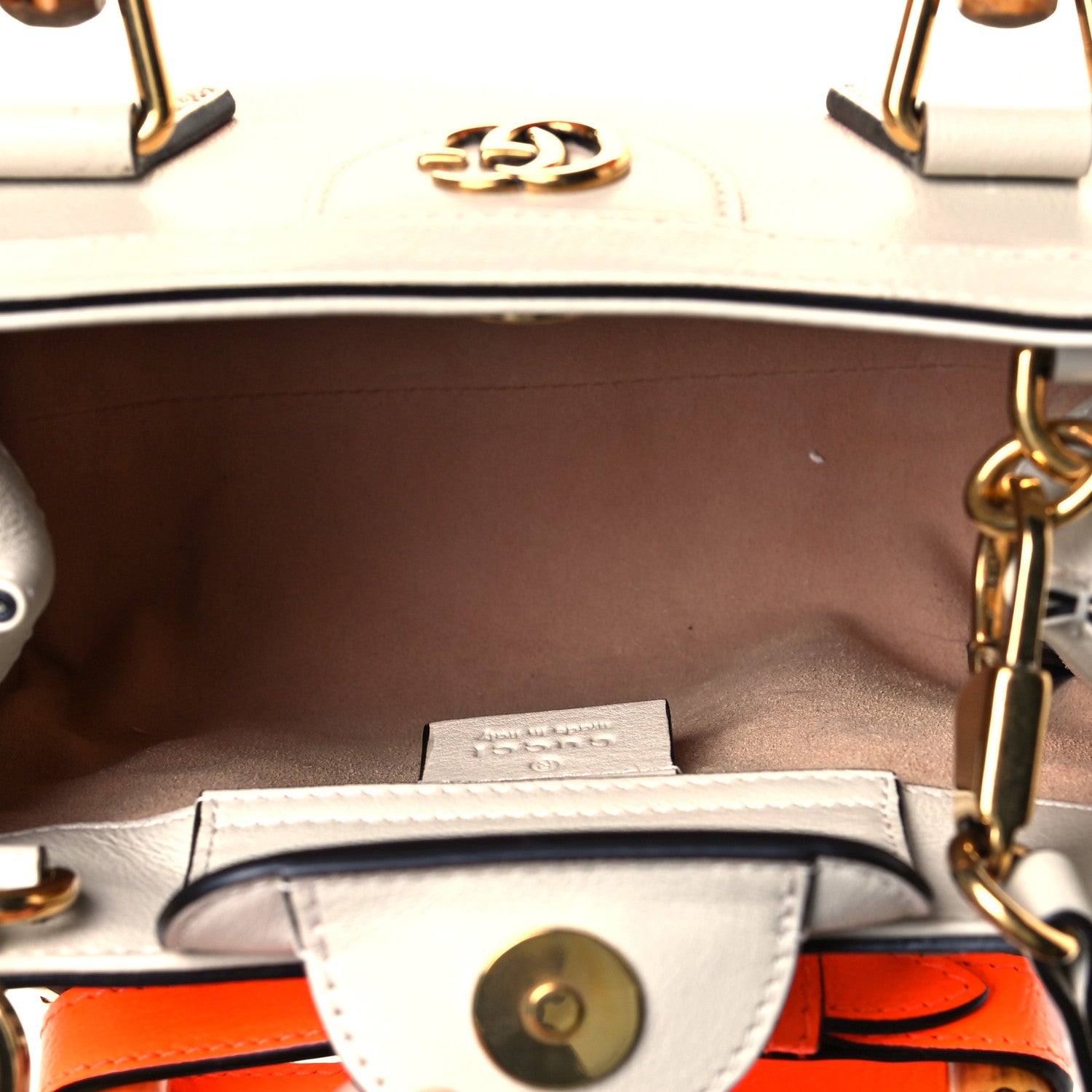 Gucci Wonka Grain Calfskin Mini Diana Tote Bag Mystic White Orange Fluo 4 of 8