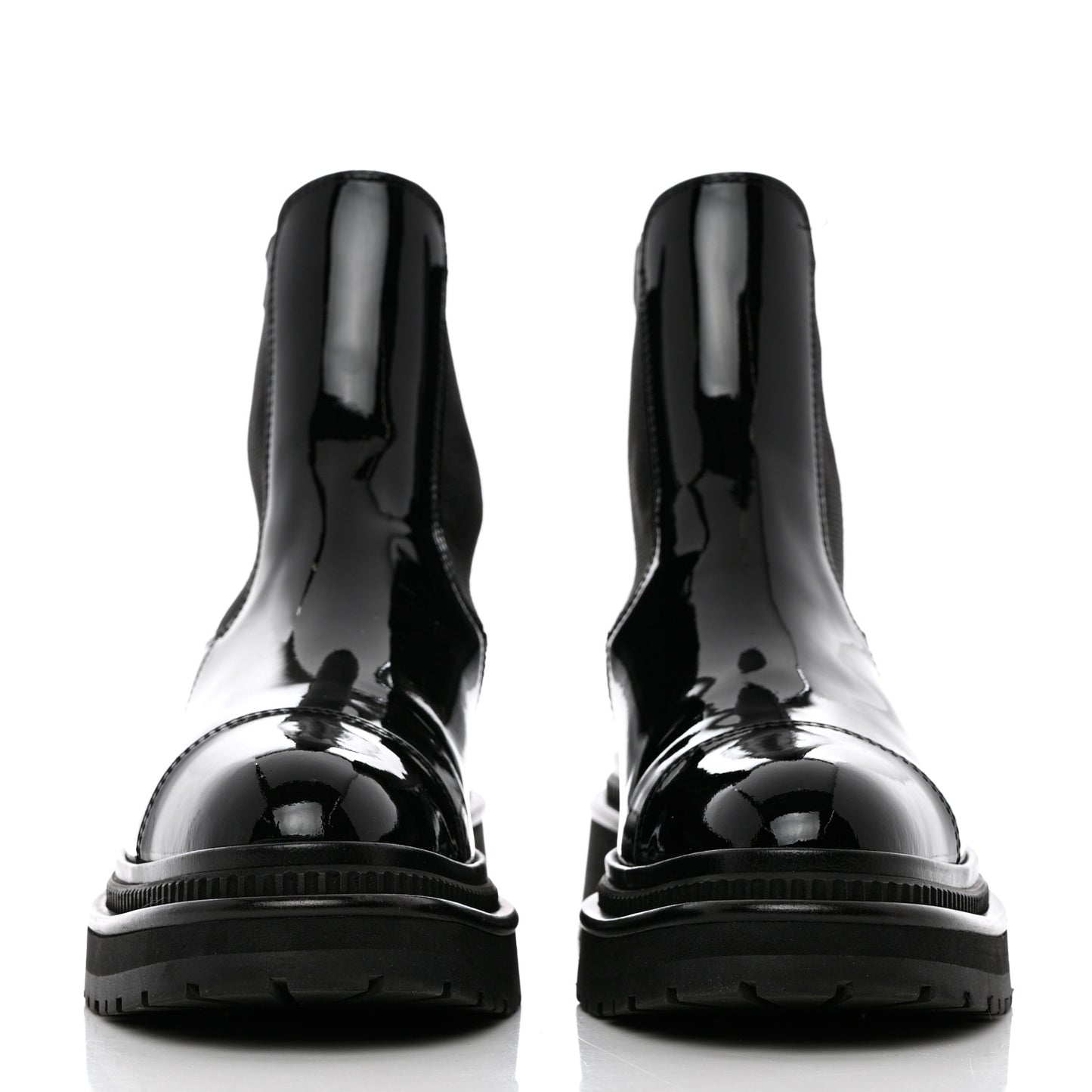 Patent Calfskin Cap Toe Ankle Boots 36.5 Black