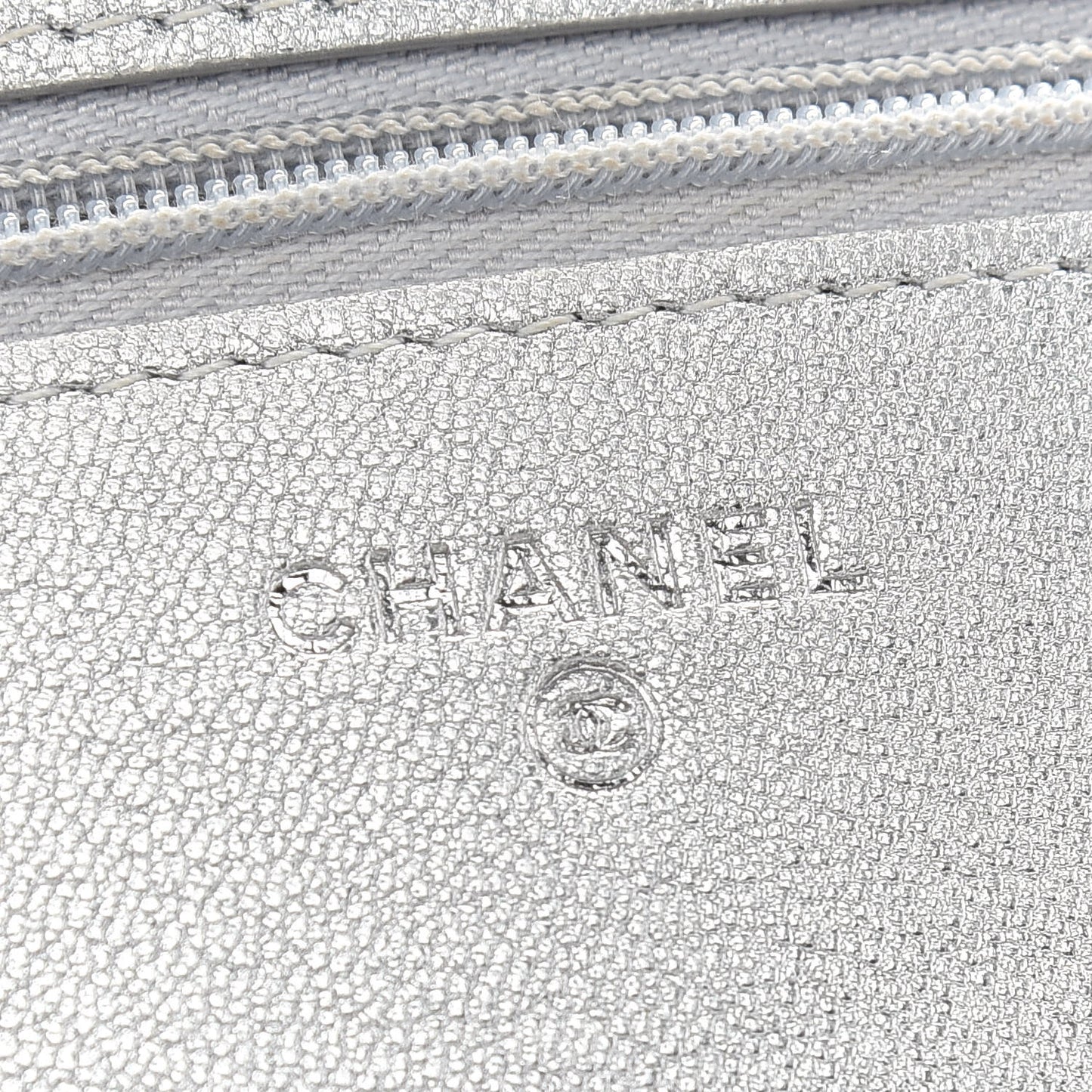 Metallic Lambskin Quilted Wallet On Chain WOC Silver