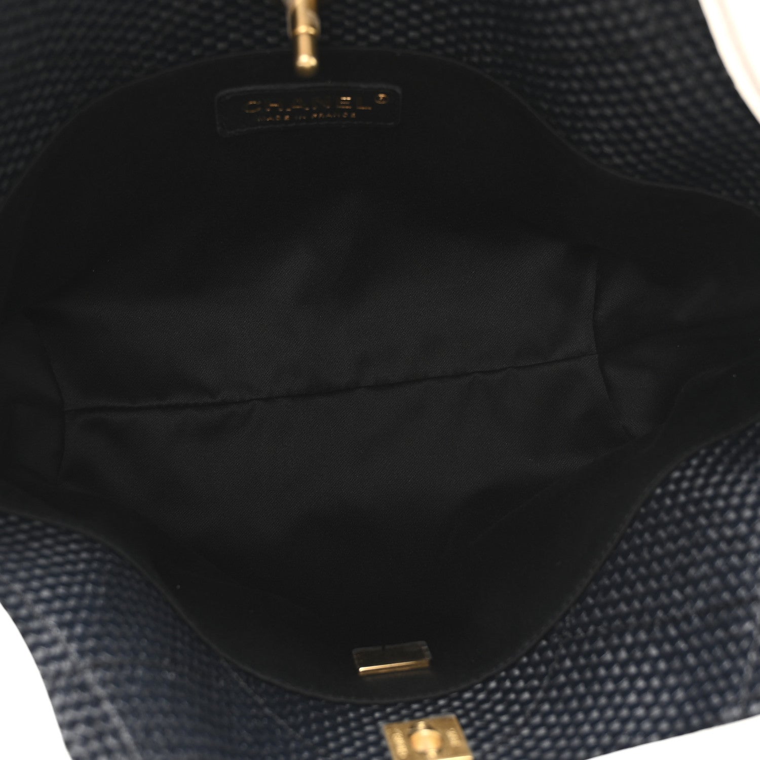 Chanel Calfskin Raffia Braided Small Shopping Tote Black White 9 of 21