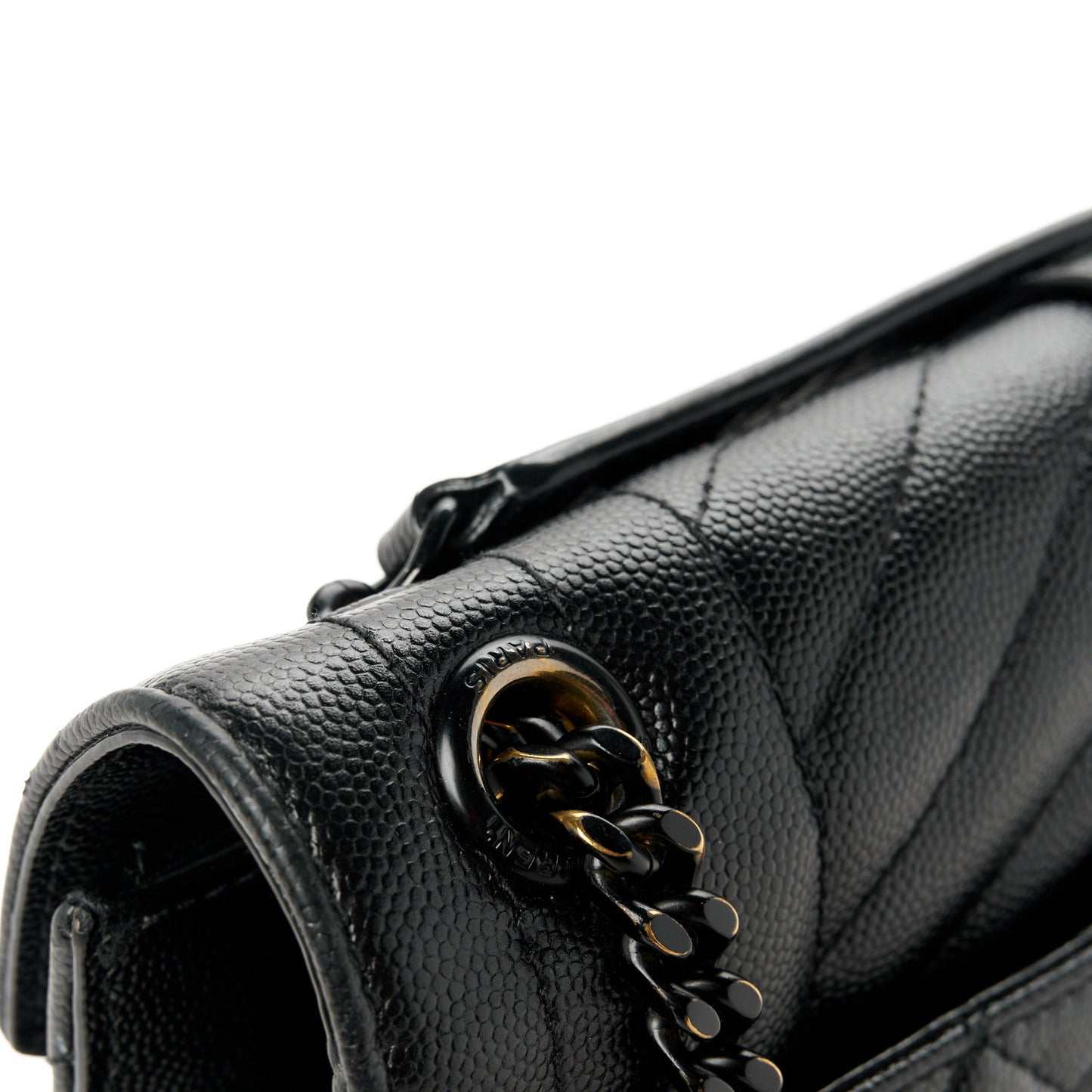 Grain De Poudre Textured Mixed Matelasse Triquilt Medium Monogram Monochrome Satchel Black