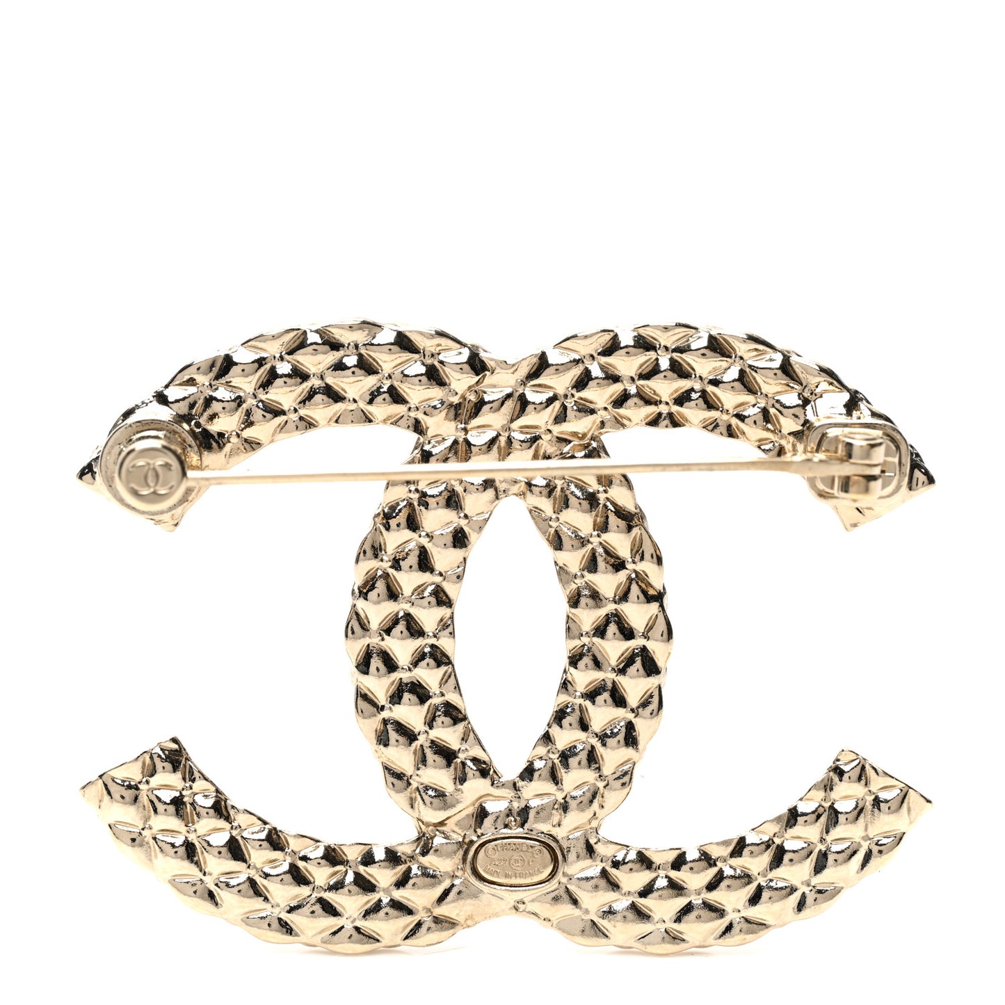 Metal Crystal Baguette CC Brooch Gold