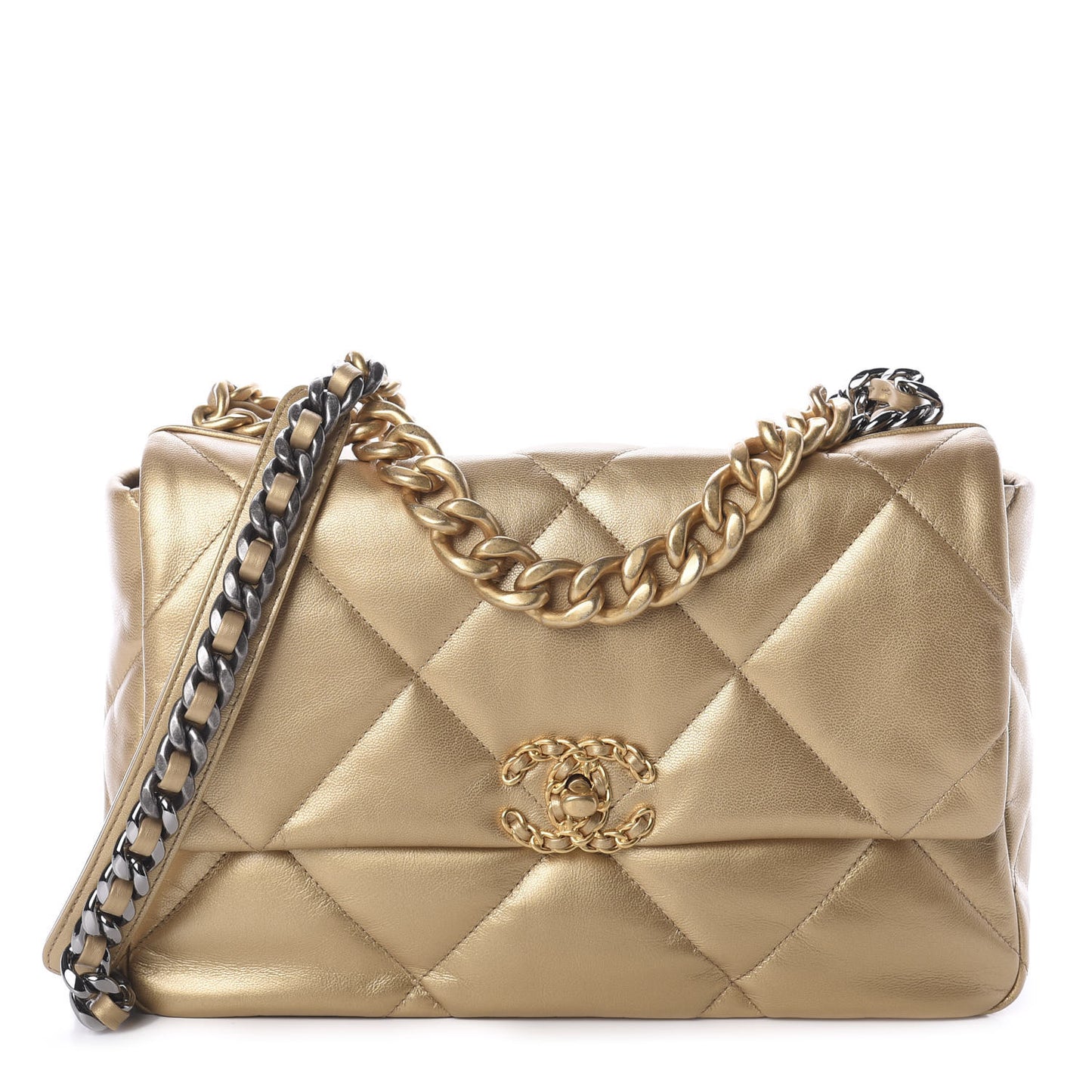 Goatskin Quilted Large 19 Flap Gold