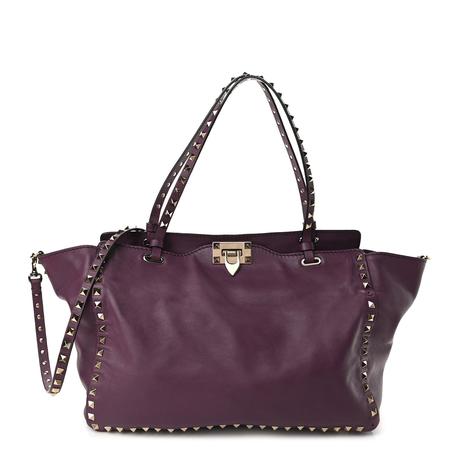 Valentino Garavani Vitello Medium Rockstud Tote Purple 1 of 10