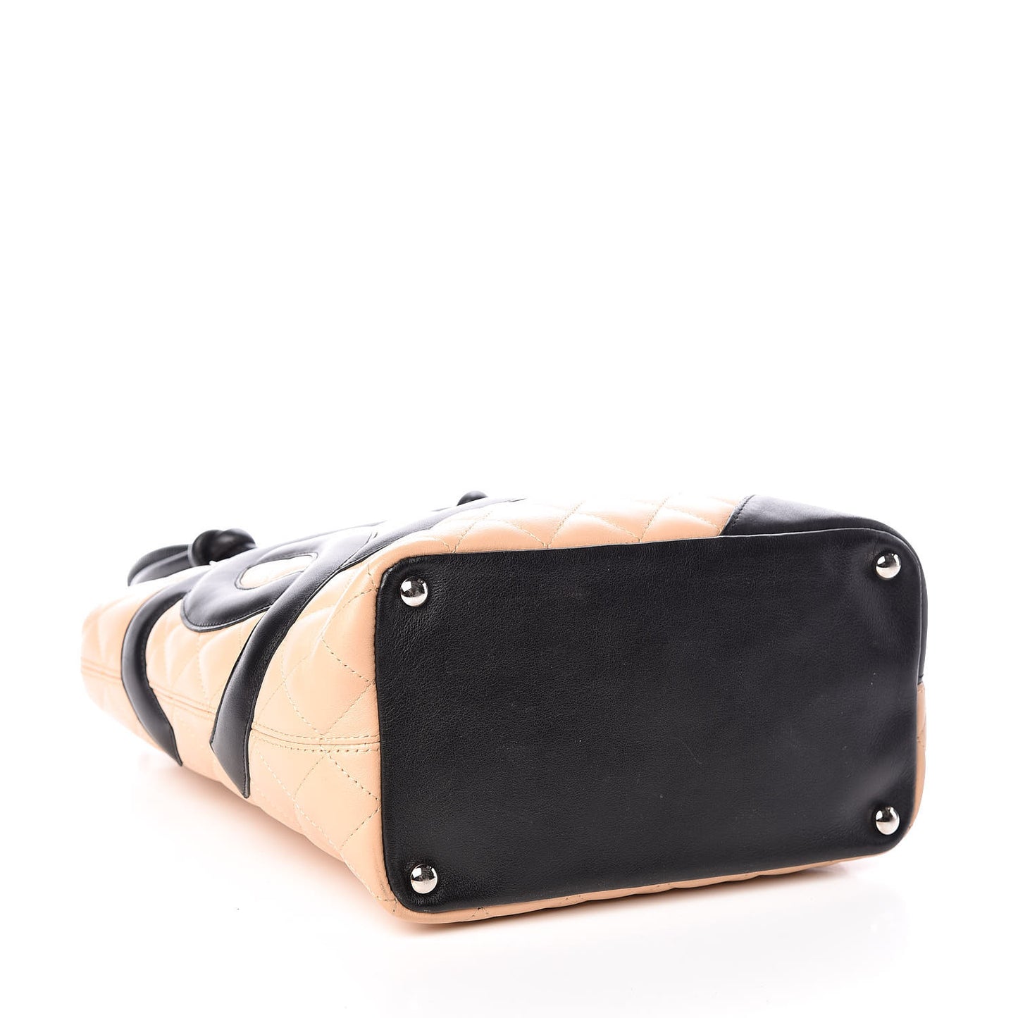 Calfskin Quilted Medium Cambon Tote Beige Black