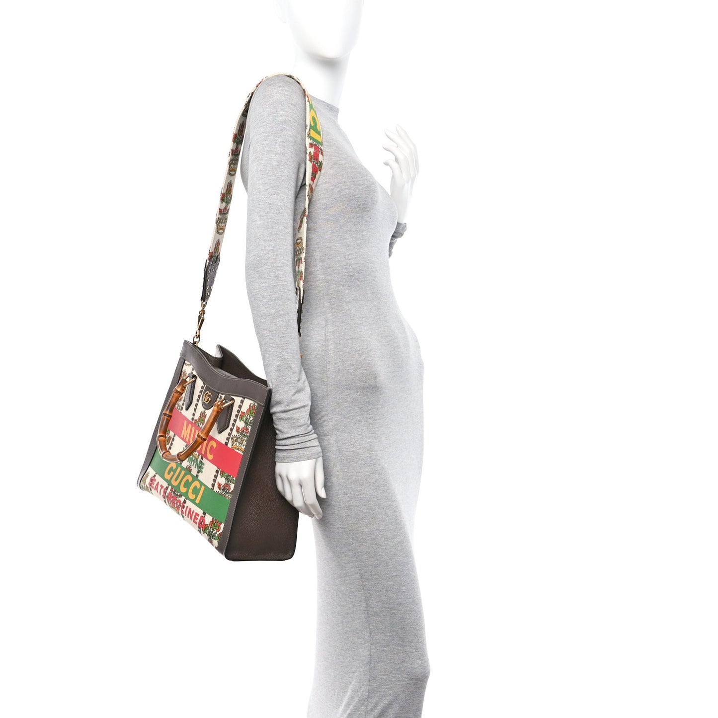 Canvas Calfskin Medium Gucci 100 Music Is Mine Diana Tote Bag New Acero