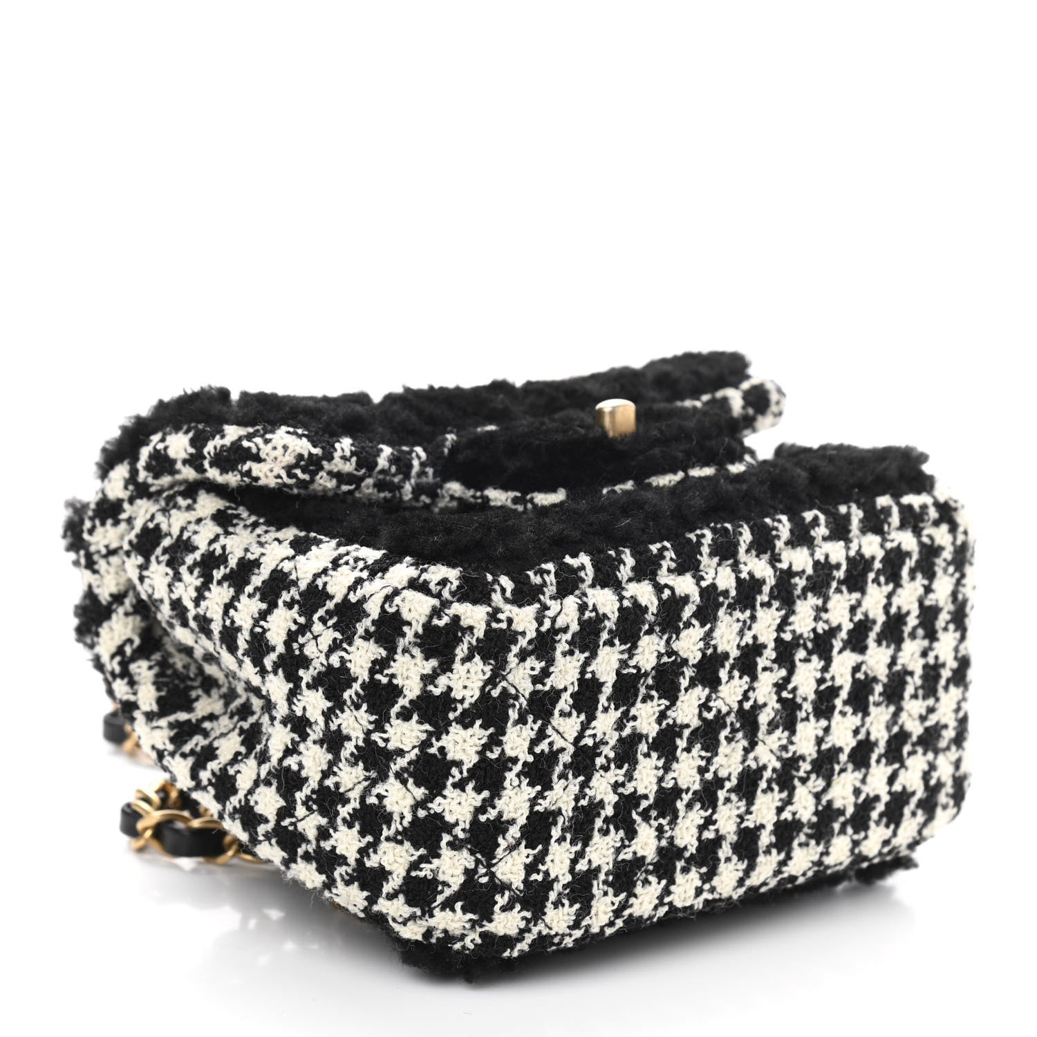 Chanel Shearling Tweed Quilted Mini Square Flap Bag Black White 4 of 9