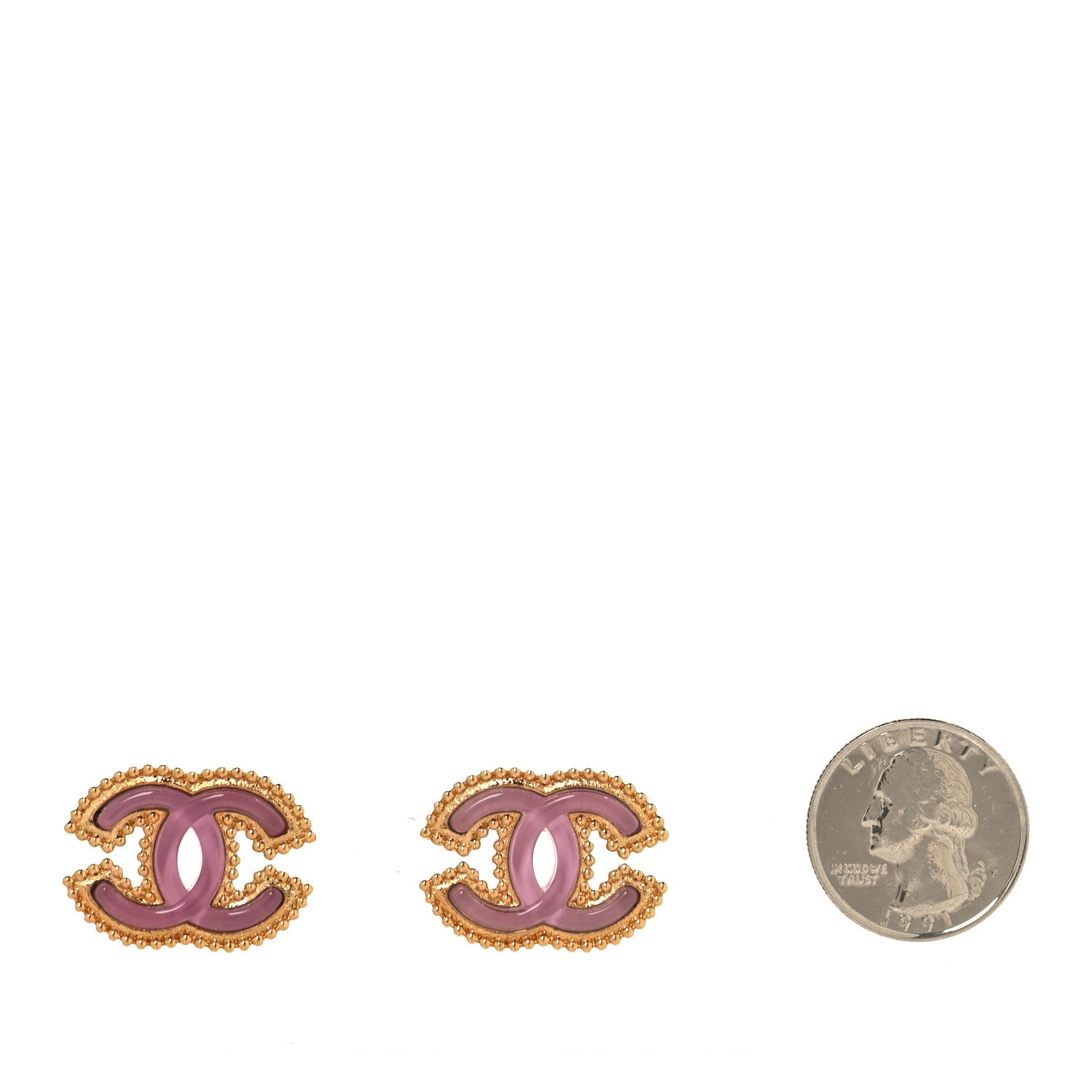 Chanel Enamel CC Earrings Gold Pink 2 of 5