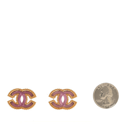 Chanel Enamel CC Earrings Gold Pink 2 of 5
