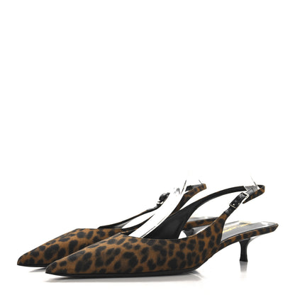 Saint Laurent Canvas Leopard Print Quadria 30 Slingback Pumps 39.5 Manto Naturale 4 of 10