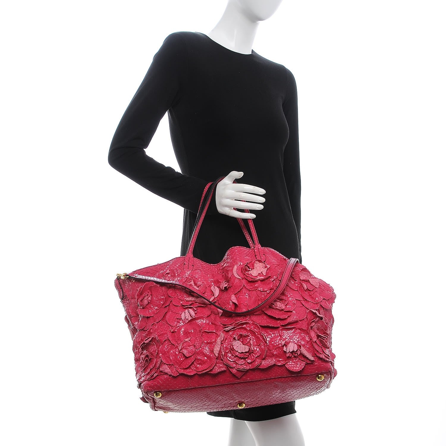 Valentino Garavani Python Primevere Floral Applique Large Tote Bag Pink 2 of 7