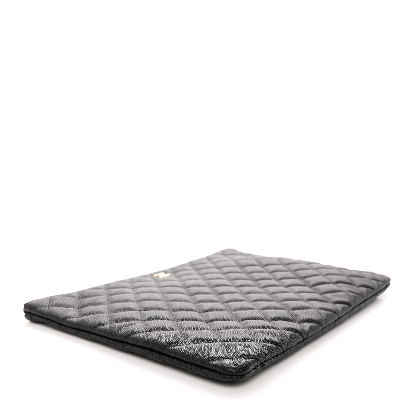Iridescent Caviar Quilted Large Cosmetic Case Black