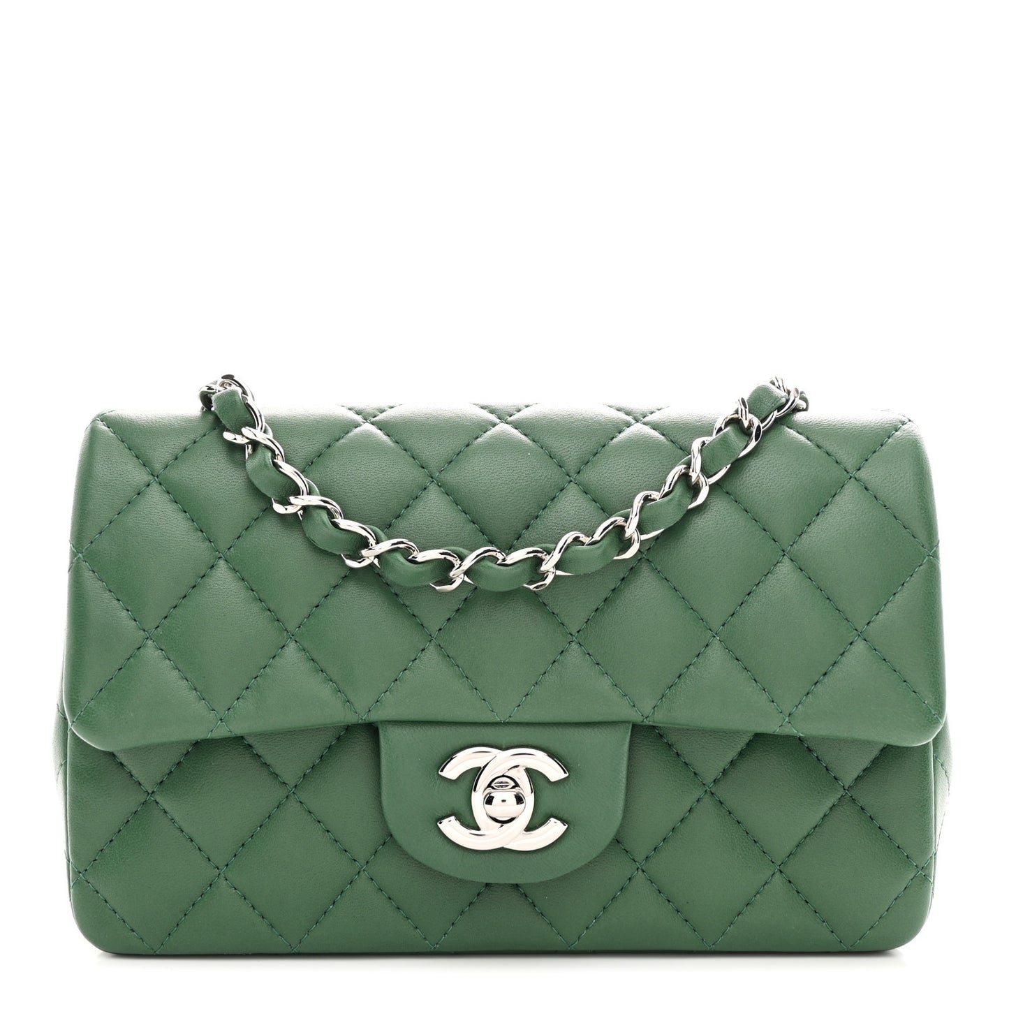 Lambskin Quilted Mini Rectangular Flap Dark Green