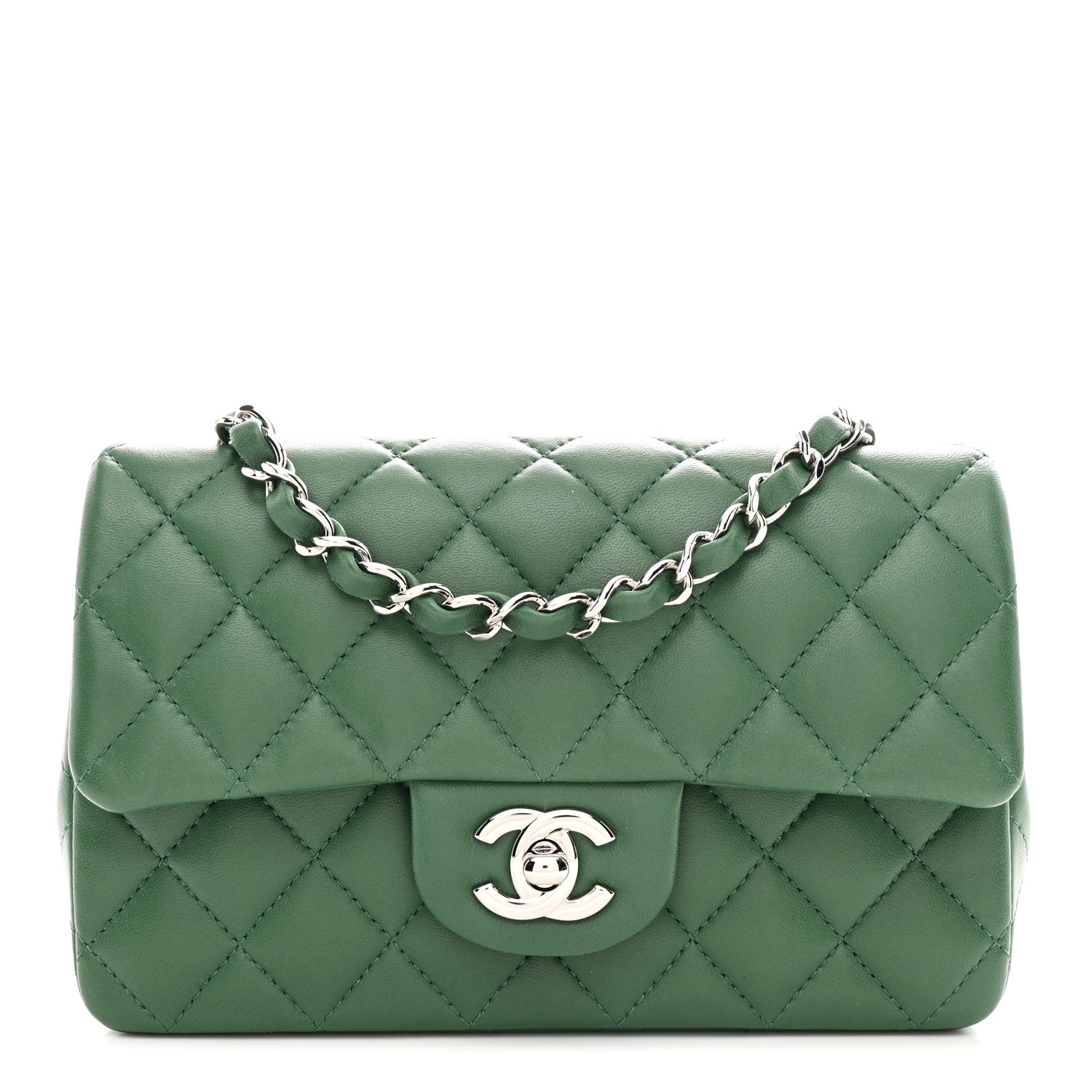 Chanel Lambskin Quilted Mini Rectangular Flap Dark Green 1 of 10