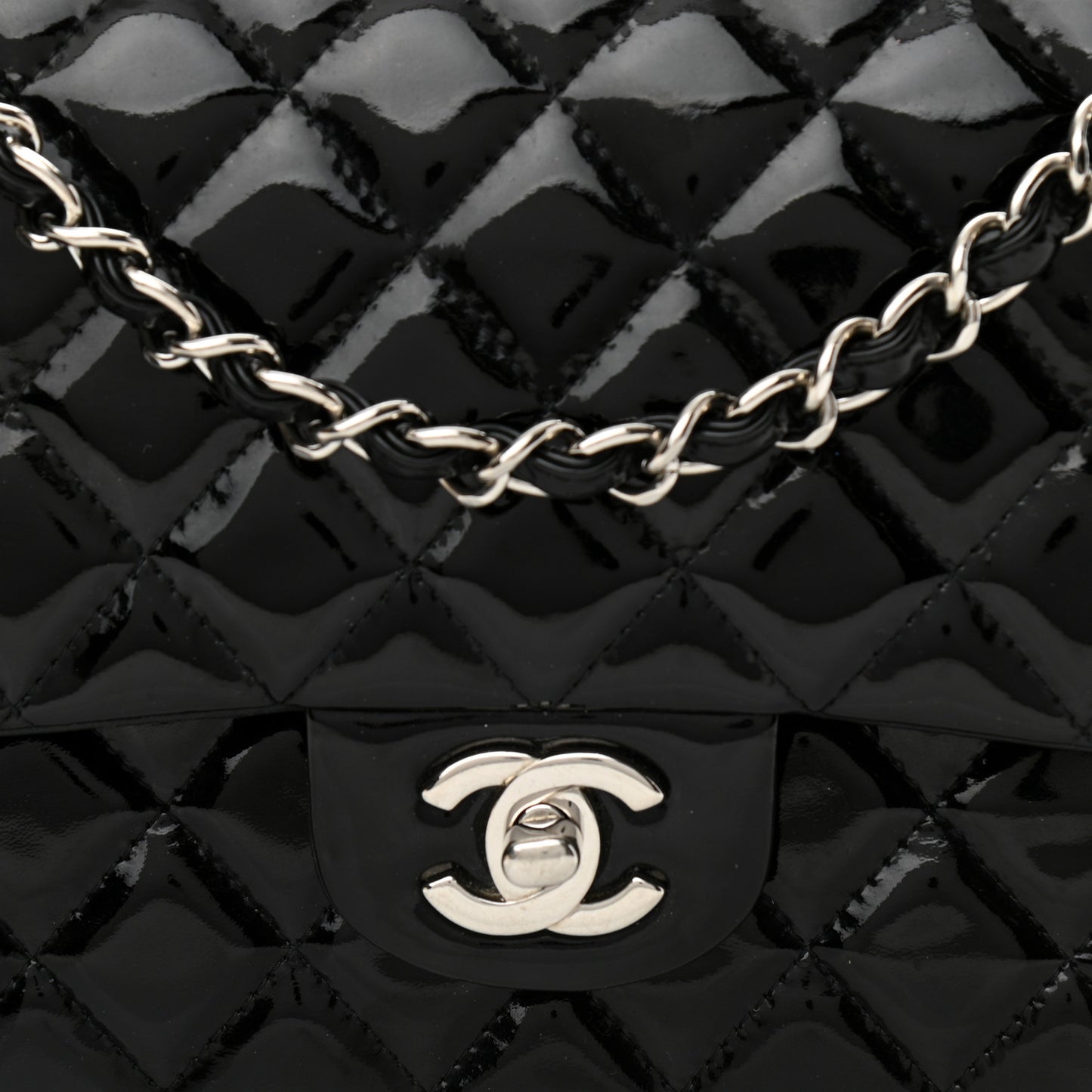Patent Quilted Medium Double Flap Black