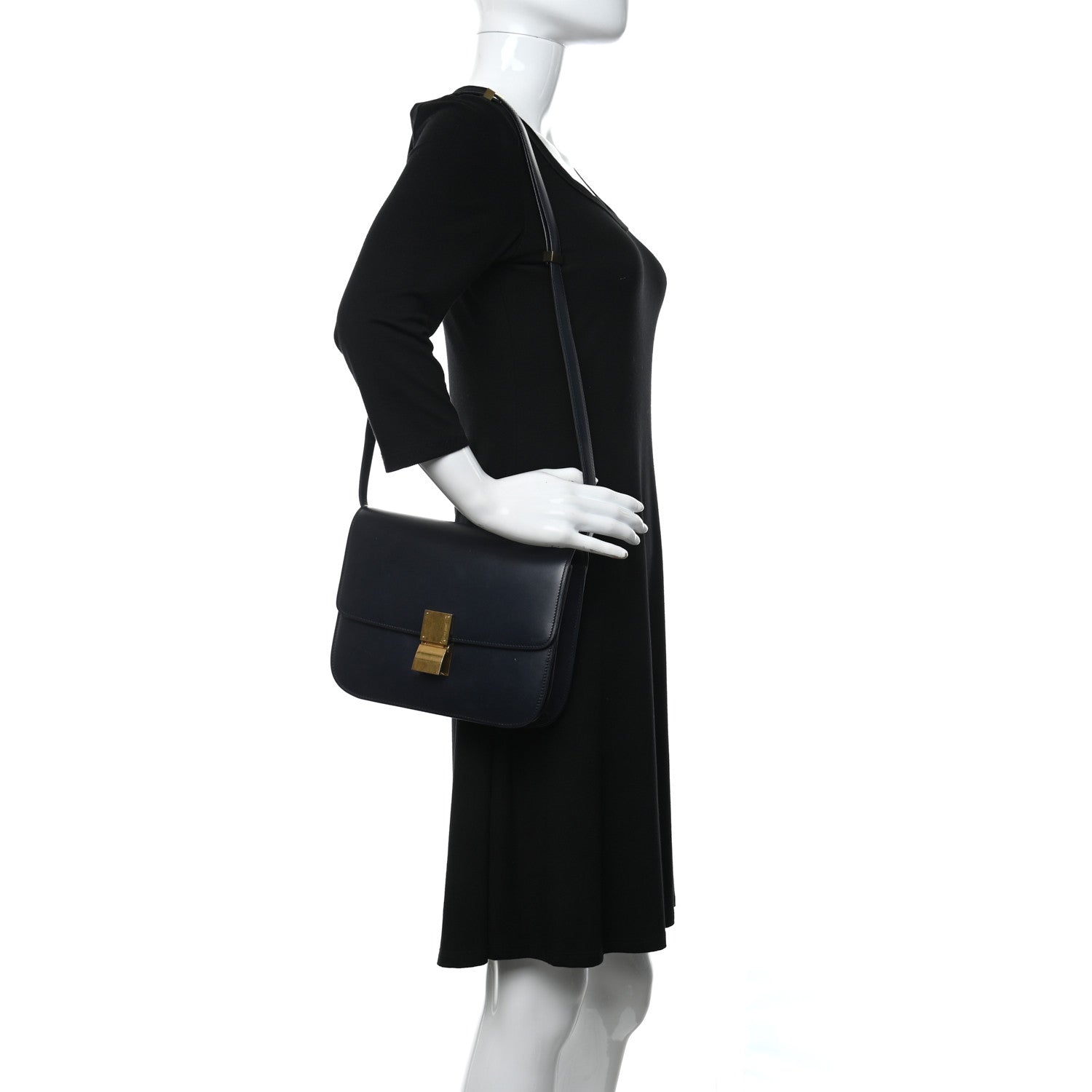 Celine Box Calfskin Medium Classic Box Flap Bag Navy 3 of 11