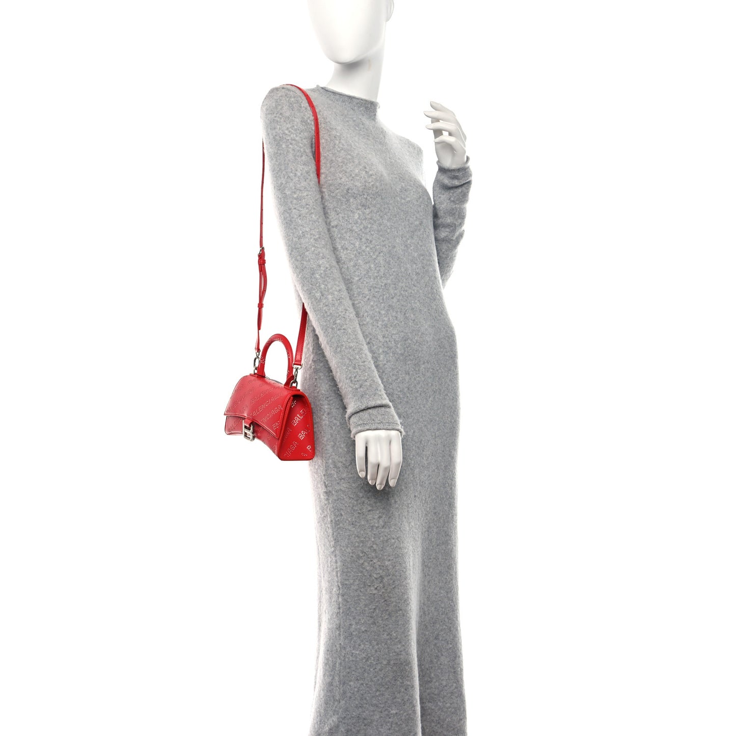 Smooth Calfskin Crystal Diagonal Allover Logo Hourglass Top Handle Bag XS Flame