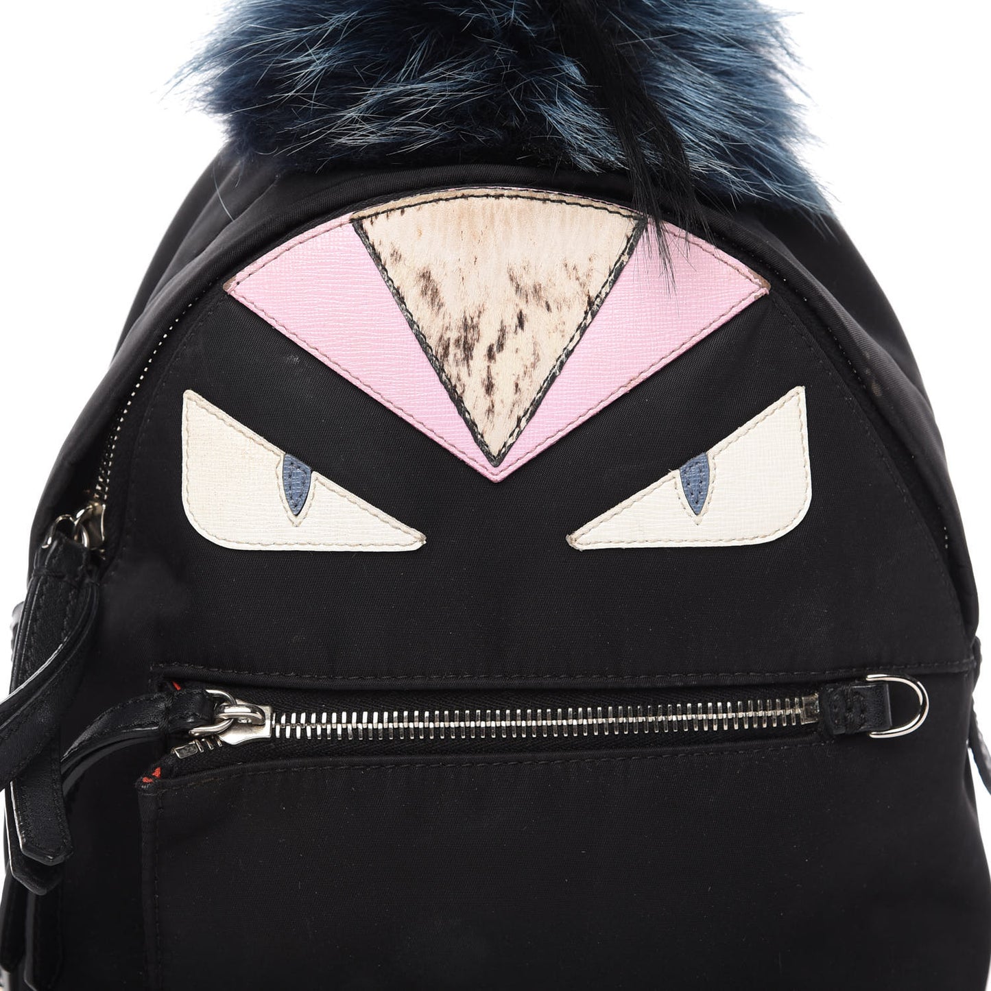 Nylon Vitello Fox Goat Fur Monster Eyes Mini Backpack Black Multicolor Sky