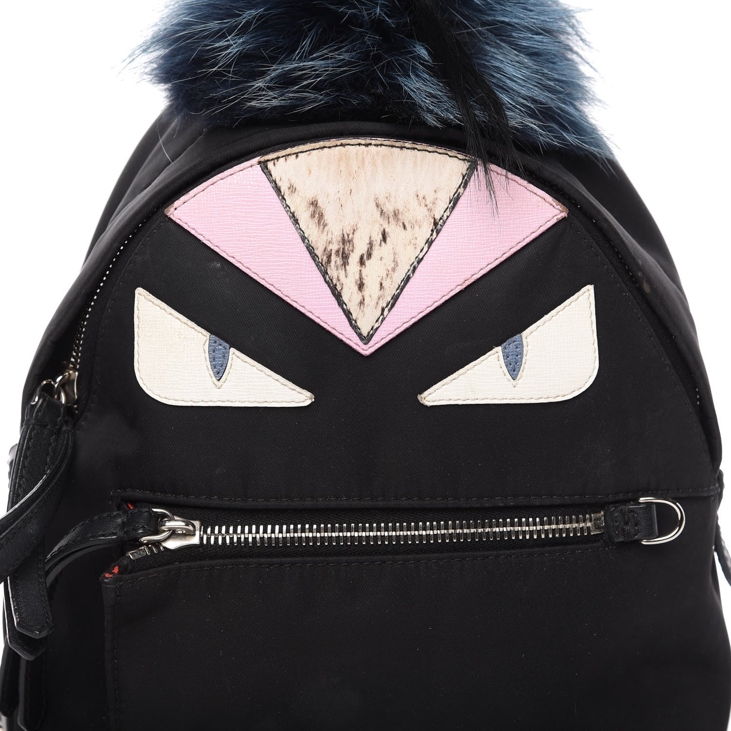 Fendi Nylon Vitello Fox Goat Fur Monster Eyes Mini Backpack Black Multicolor Sky 11 of 11