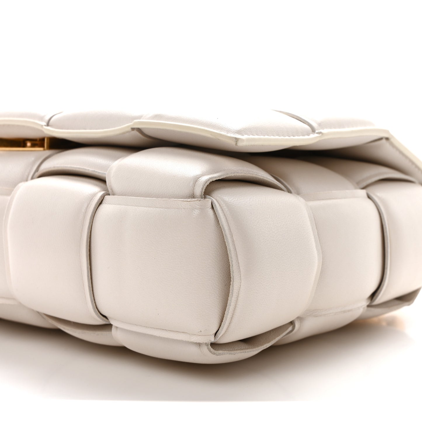 Lambskin Maxi Intreccio Padded Chain Cassette Crossbody Bag White