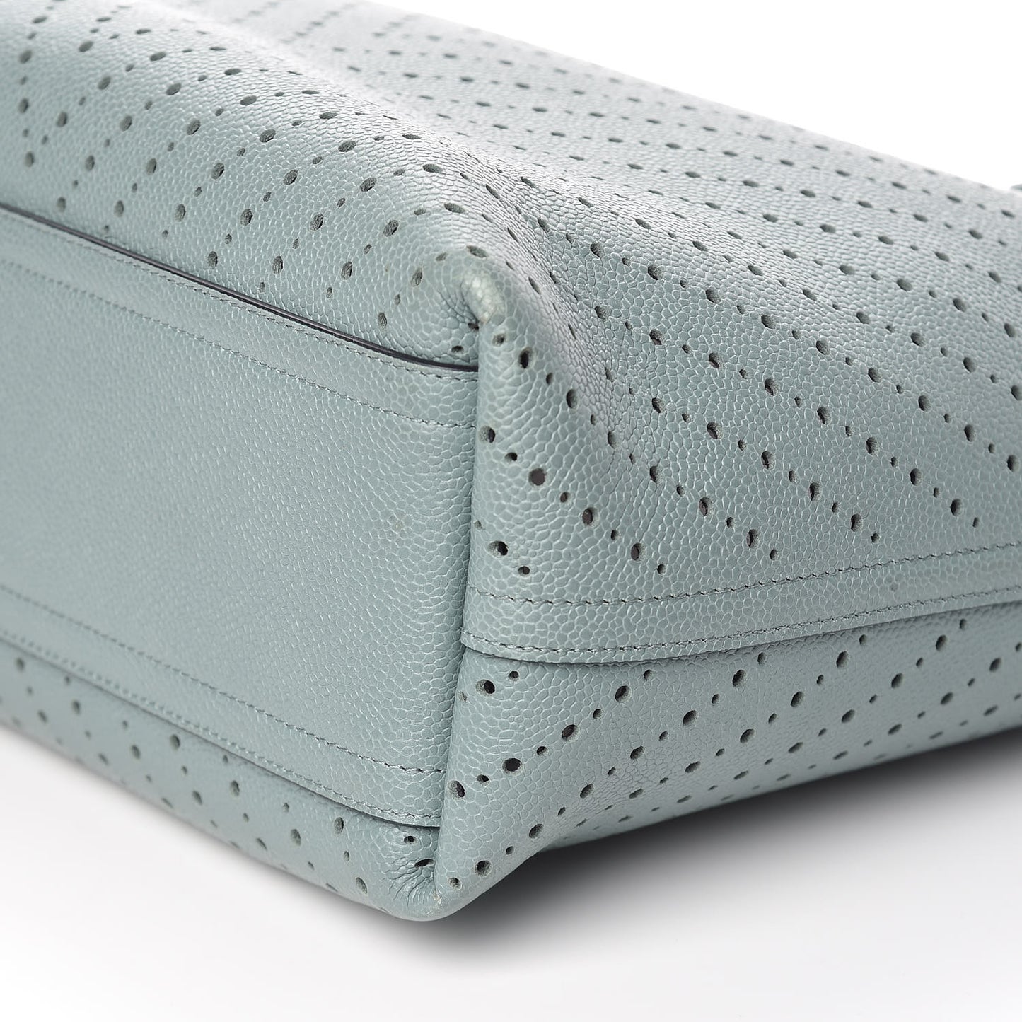 Perforated Grained Calfskin Large Shopping Tote Green