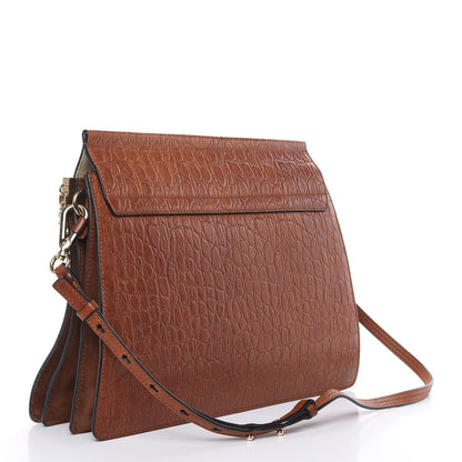 Chloe Calfskin Crocodile Embossed Medium Faye Shoulder Bag Mahogany 3 of 9