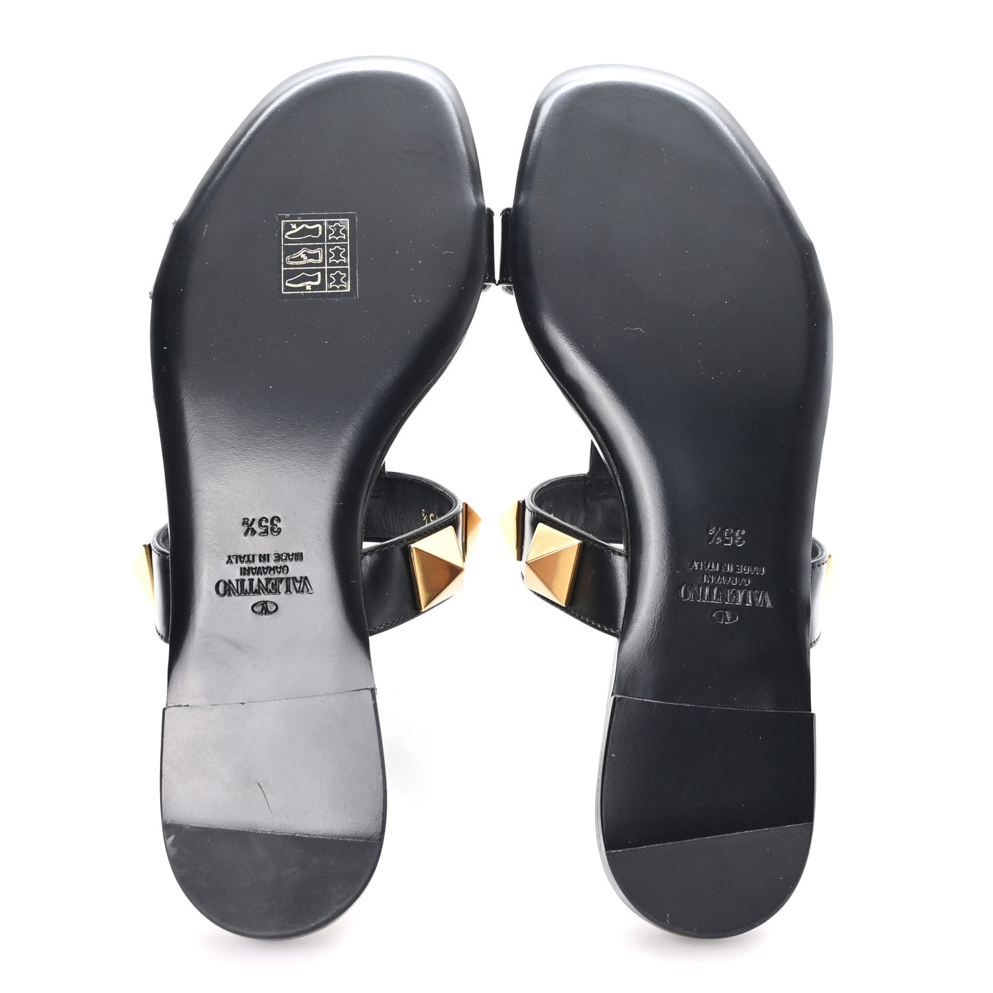 Calfskin Roman Stud Flat Slide Sandals 35.5 Black