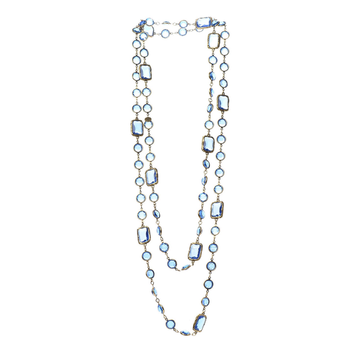 Crystal Sautoir Necklace Gold Blue