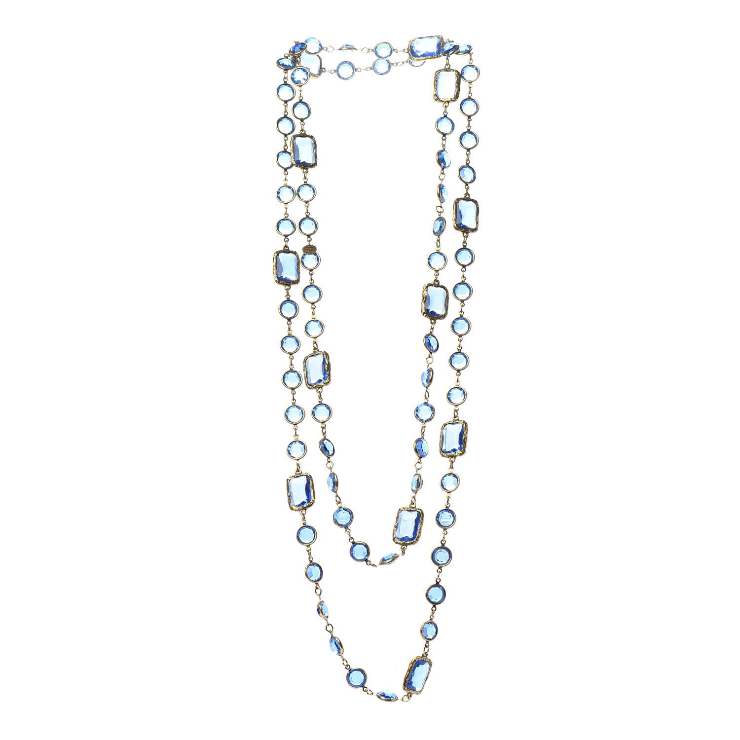 Chanel Crystal Sautoir Necklace Gold Blue 3 of 5