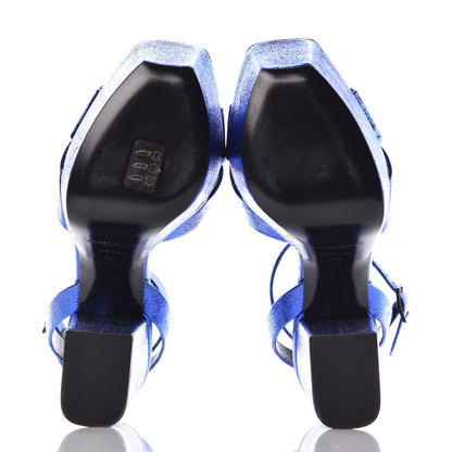Saint Laurent Metallic Calfskin Farrah 80 Crisscross Platform Sandal 37 Blu 5 of 9