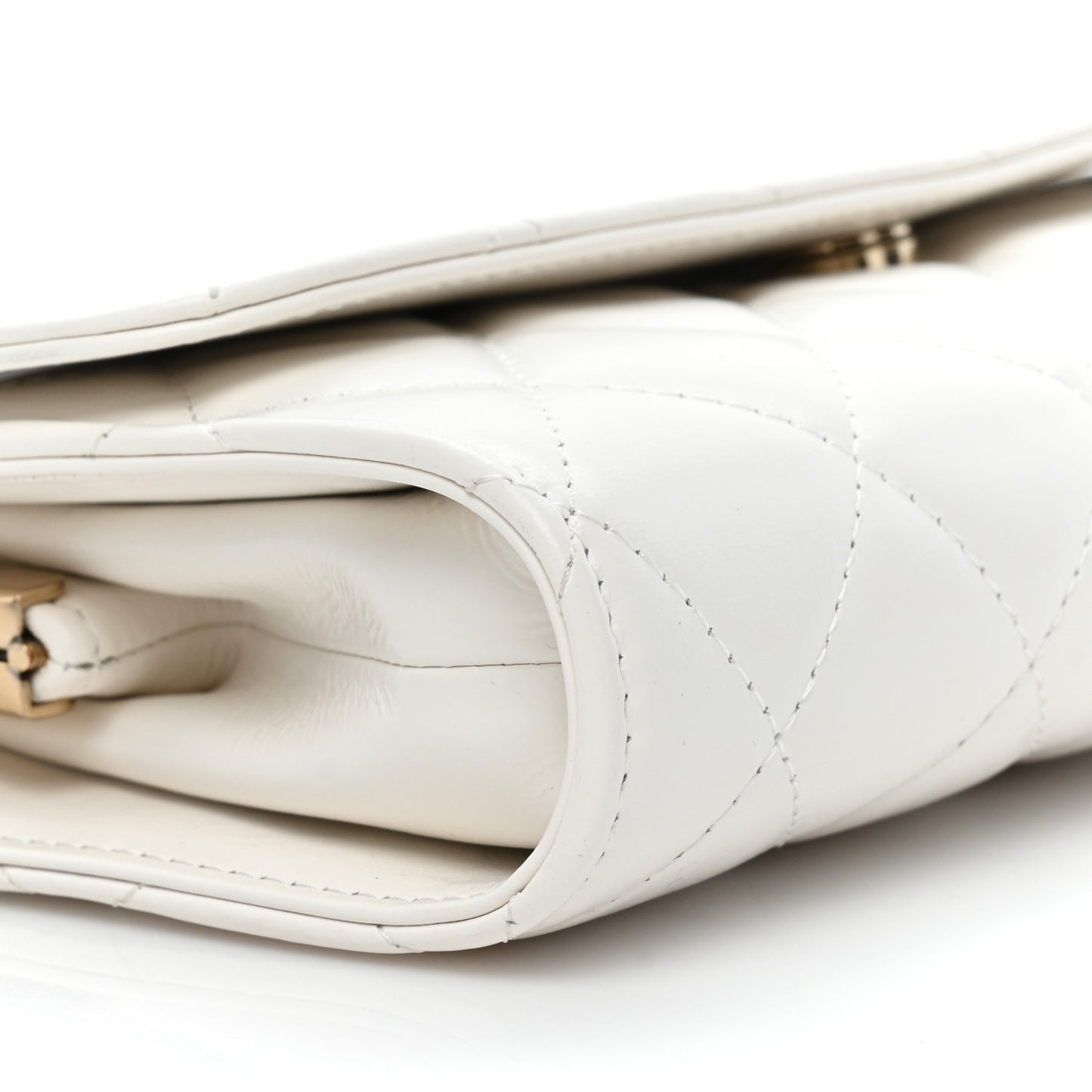 Shiny Calfskin Quilted Flap Phone Holder With Chain White