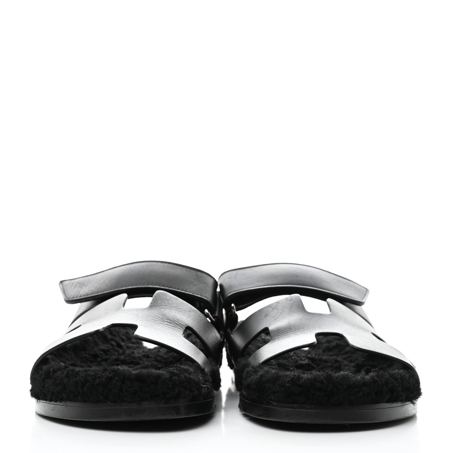 Hermes Calfskin Woolskin Womens Chypre Sandals 39.5 Black 2 of 9