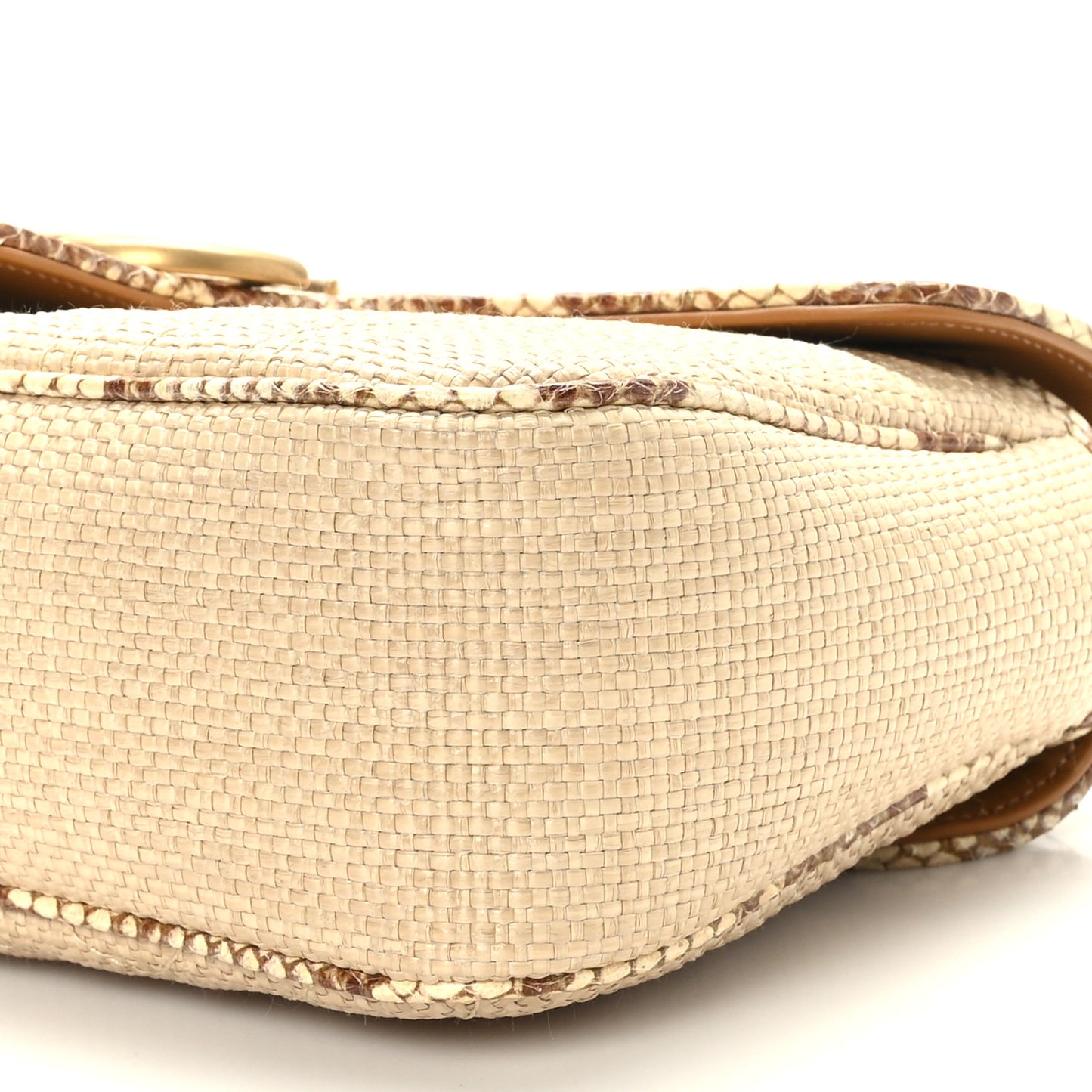 Raffia Elaphe Matelasse Small GG Marmont Shoulder Bag Natural Cream Brown