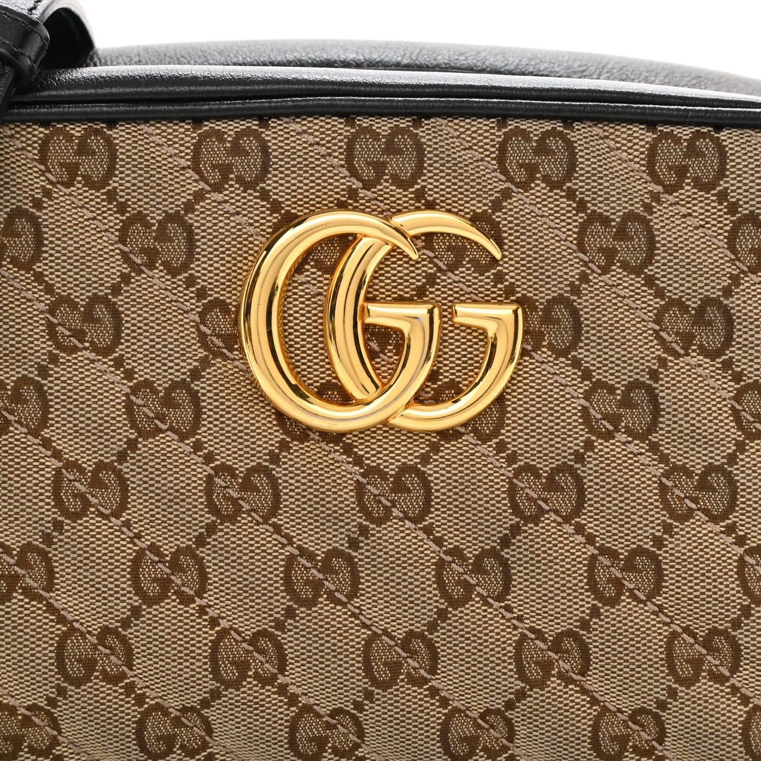 Gucci Monogram Matelasse Diagonal Small GG Marmont Chain Shoulder Bag Beige Black 7 of 7