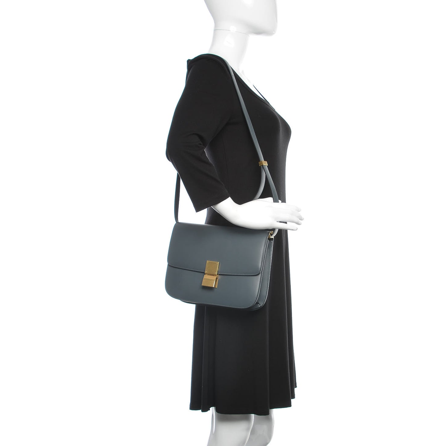 Box Calfskin Medium Classic Box Flap Bag Grey