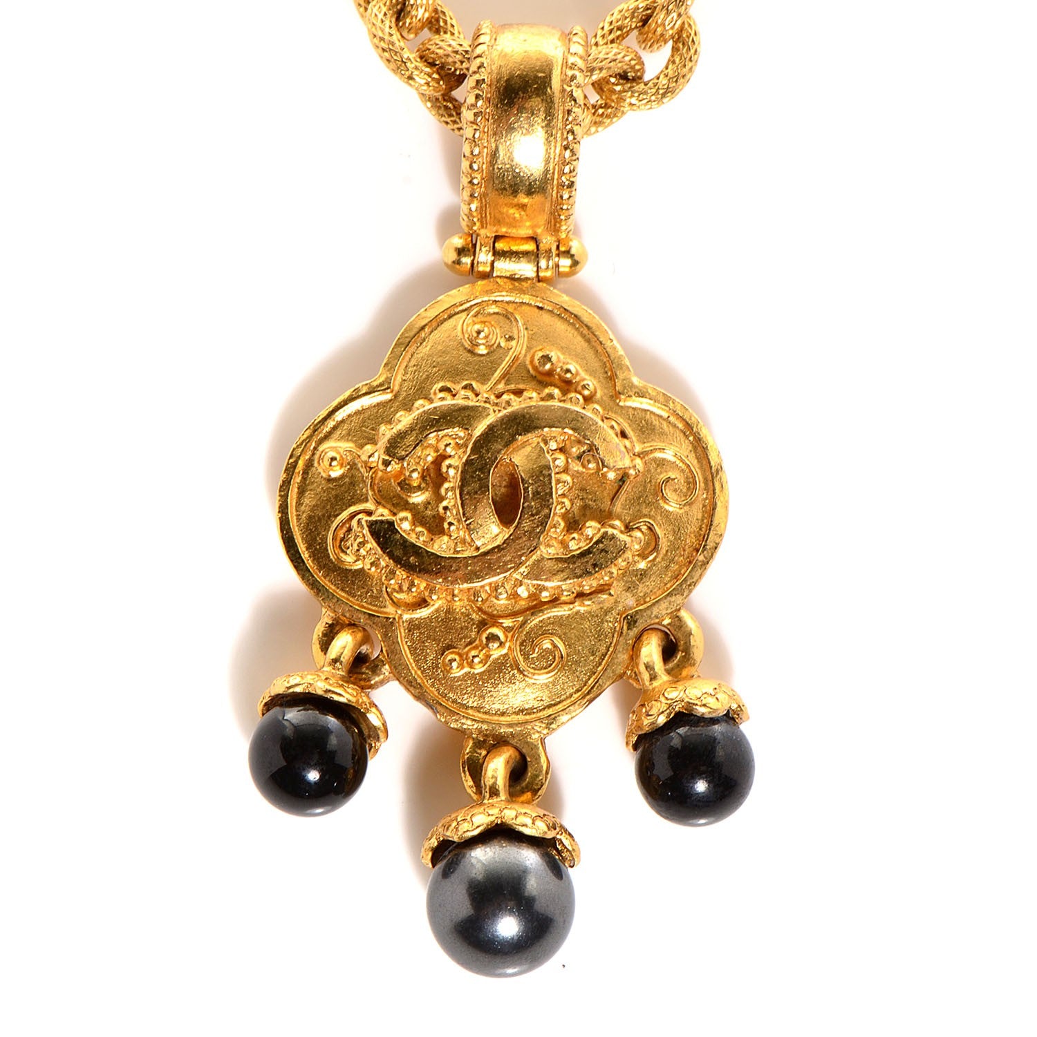 Chanel CC Bead Long Necklace Black Gold 3 of 6