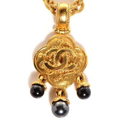 Chanel CC Bead Long Necklace Black Gold 3 of 6