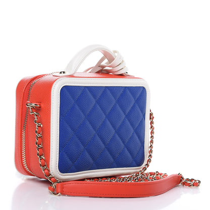 Chanel Caviar Quilted Small CC Filigree Vanity Case Blue White Red 3 of 8