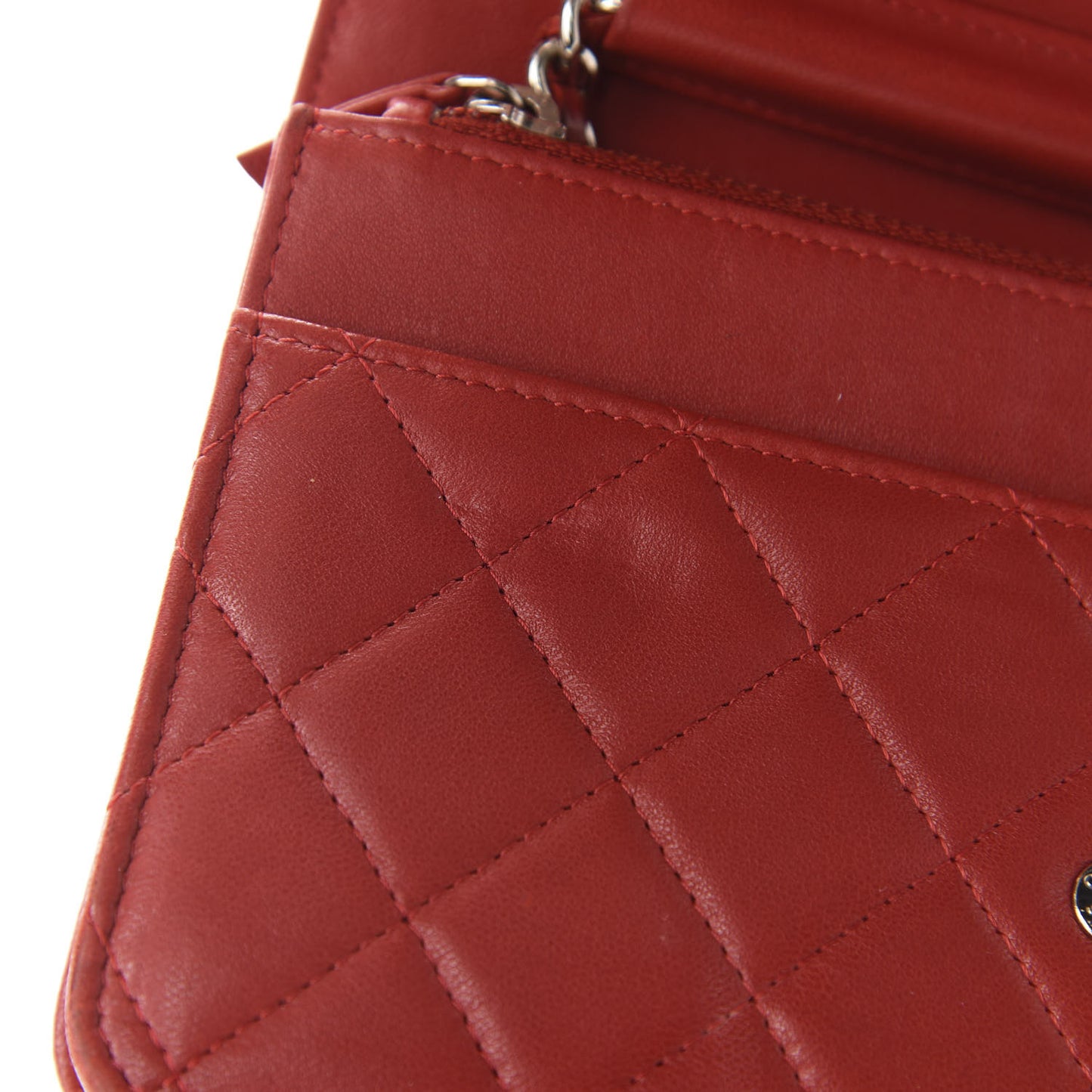 Lambskin Quilted Wallet On Chain WOC Red Pink