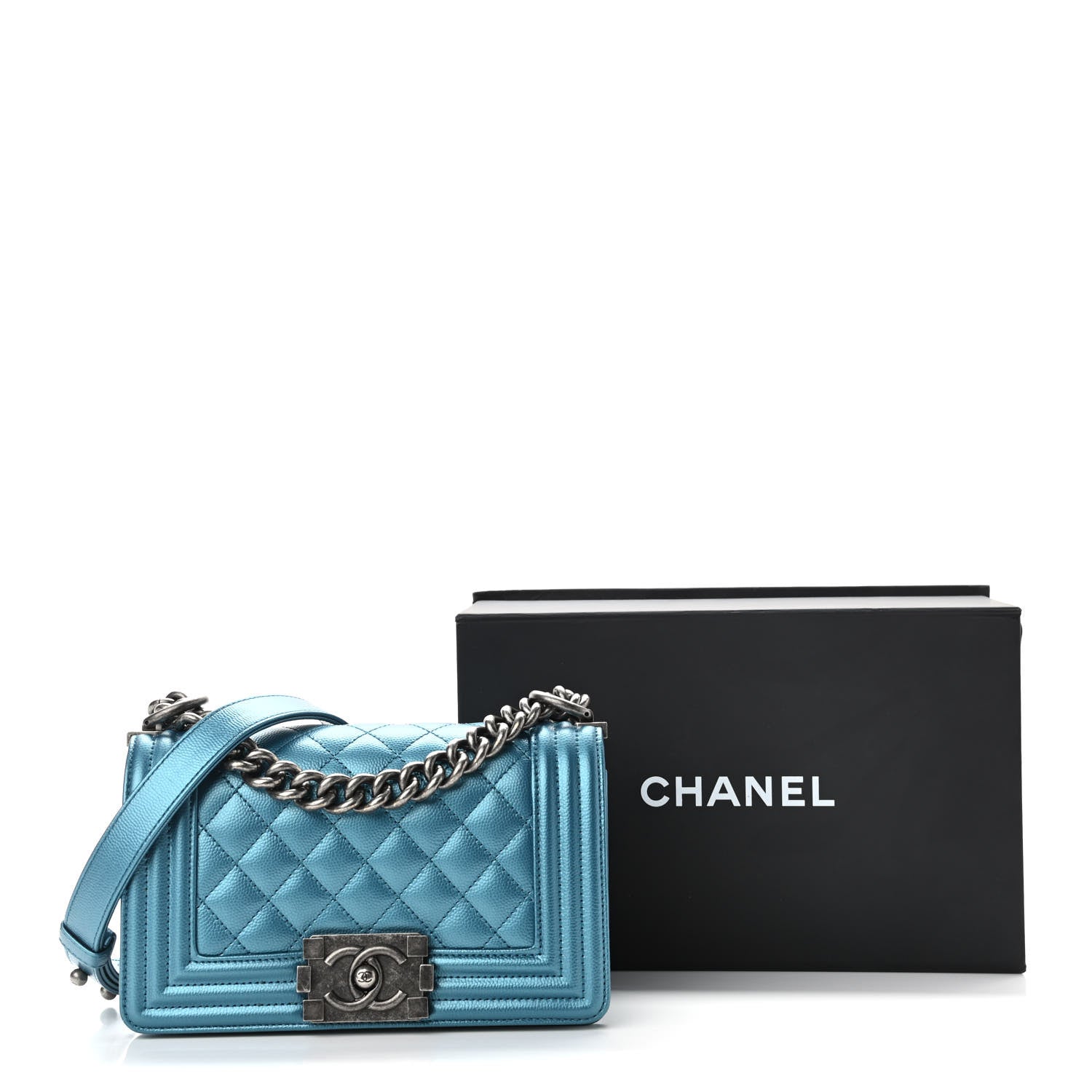 Chanel Metallic Caviar Quilted Small Boy Flap Turquoise 11 of 11