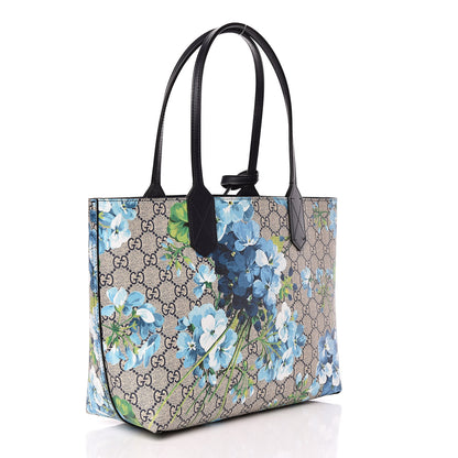 Gucci GG Supreme Monogram Blooms Small Reversible Tote Beige Blue Navy 4 of 14