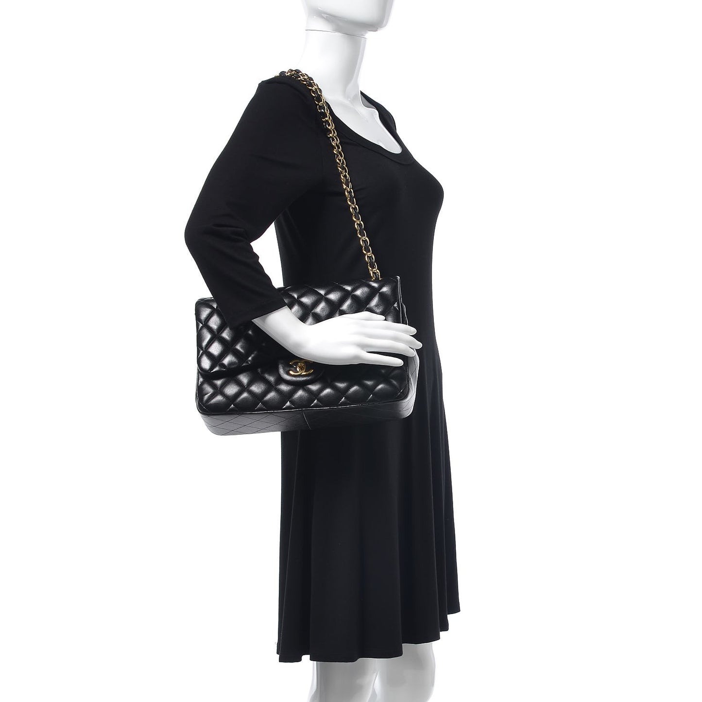 Lambskin Quilted Jumbo Double Flap Black
