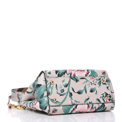 Burberry Soft Grain Calfskin Floral Print Medium Buckle Tote Natural Emerald Green 4 of 12