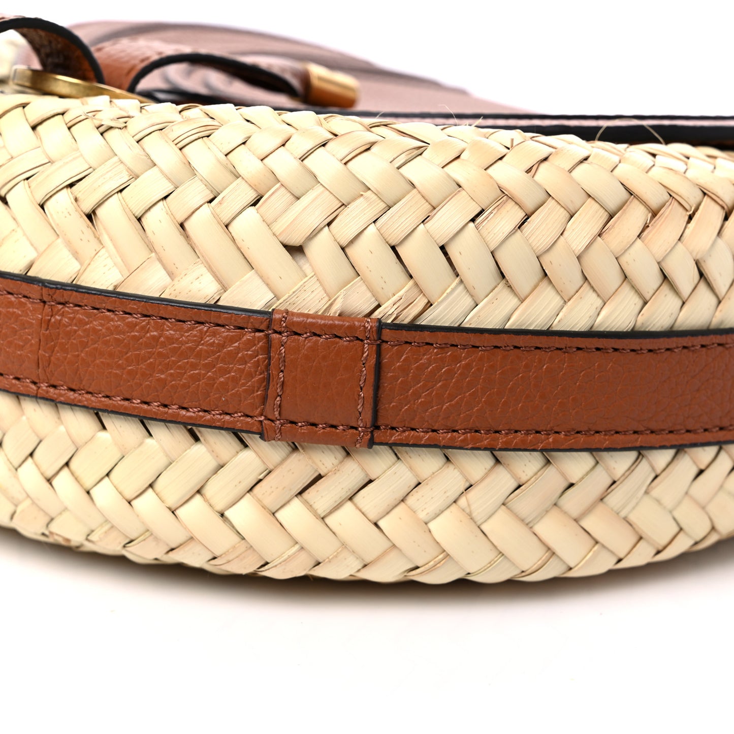 Raffia Small Grain Calfskin Small Marcie Basket Crossbody Tan