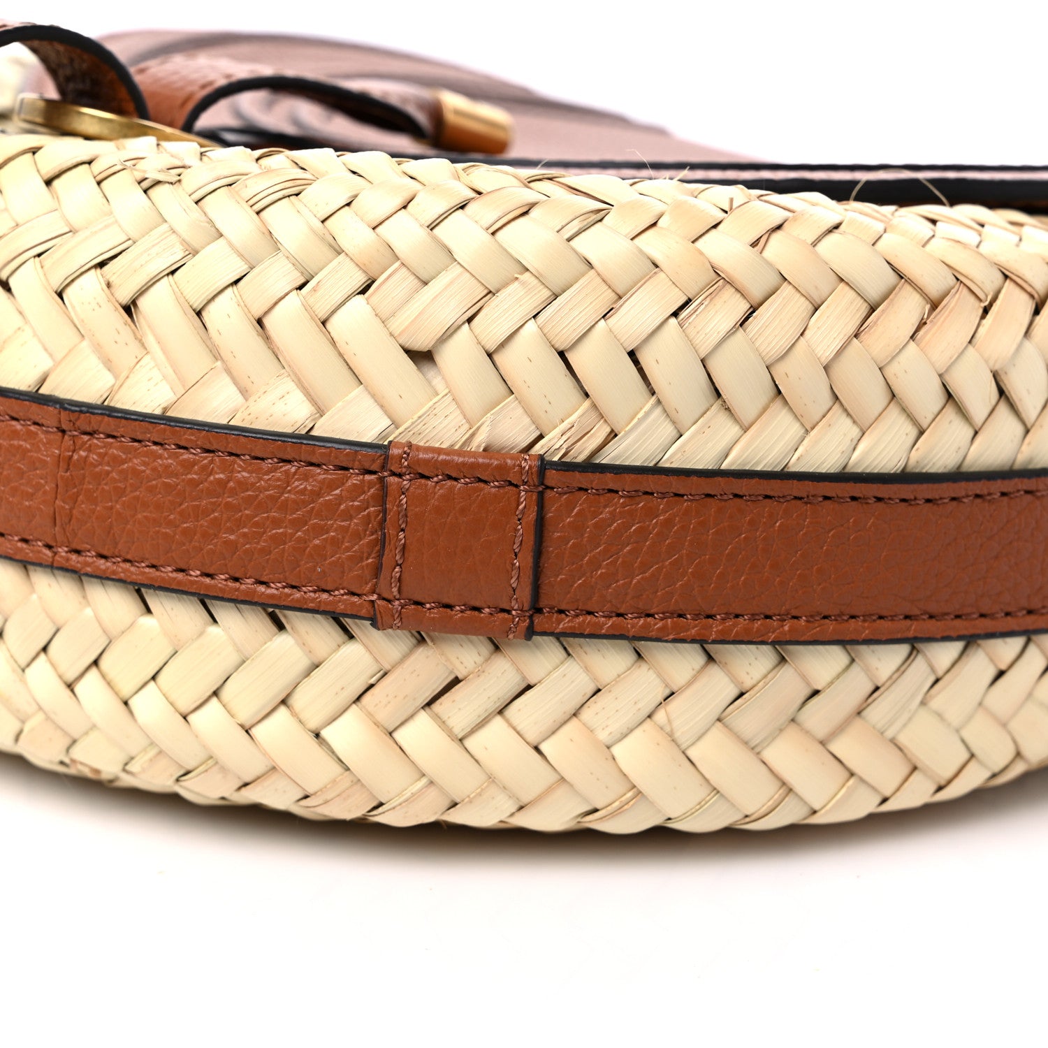 Chloe Raffia Small Grain Calfskin Small Marcie Basket Crossbody Tan 8 of 11