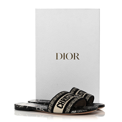Christian Dior Canvas Around the World Embroidered Dway Flat Slide Sandals 38 Black White 9 of 9