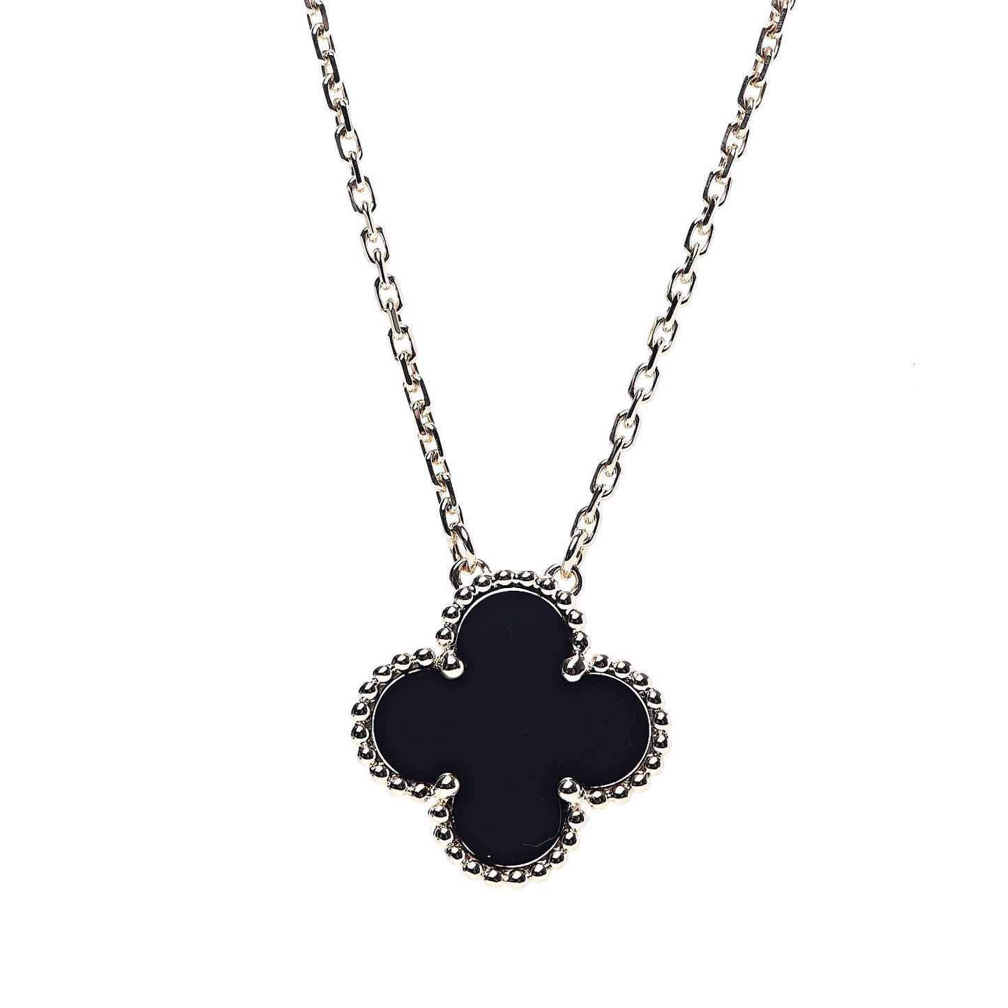 18K Yellow Gold Black Onyx Vintage Alhambra Pendant Necklace