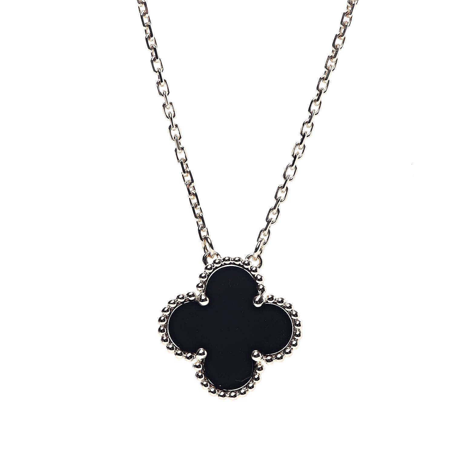 Van Cleef & Arpels 18K Yellow Gold Black Onyx Vintage Alhambra Pendant Necklace 4 of 6