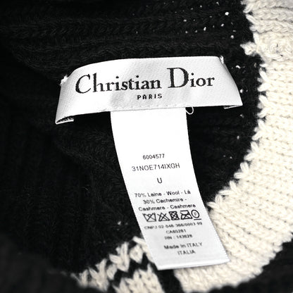 Christian Dior Cashmere Wool D-White Beanie Navy Blue White 3 of 3