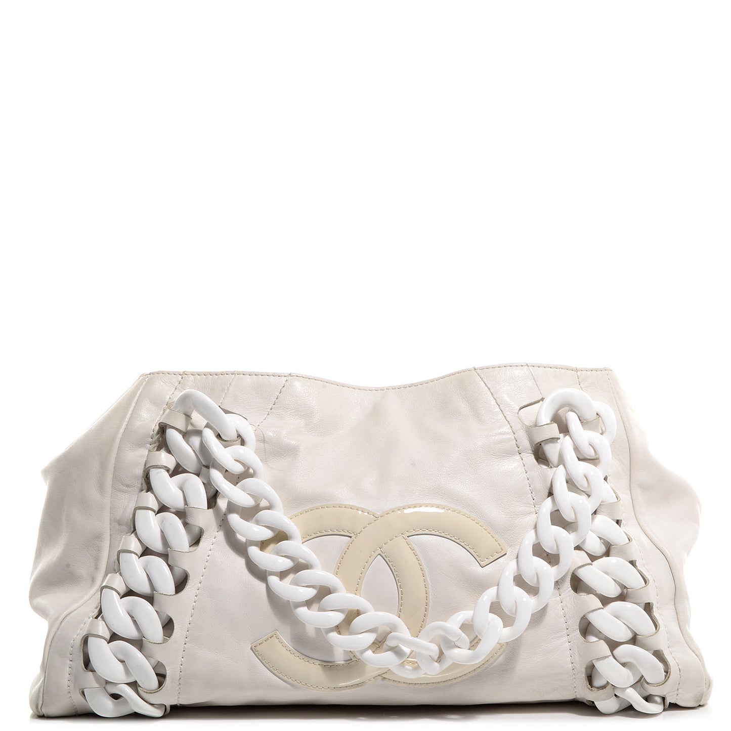 Leather Modern Chain Tote White